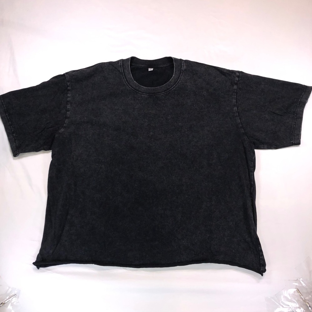 Huan 22 Mens Black Mineral Wash Boxy Raw Hem Cotton T-Shirt Size L